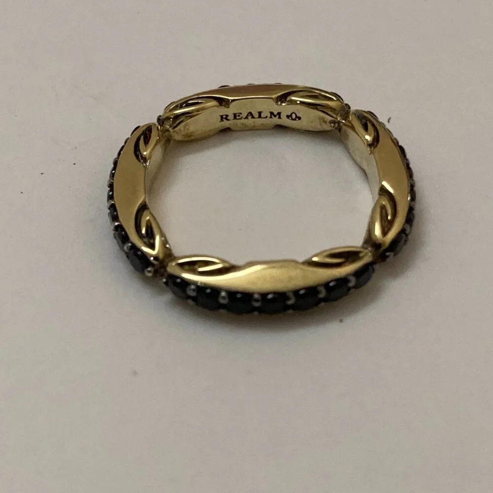 Women Realm Stack Ring Size 6 Black CZ Gold Vermeil
